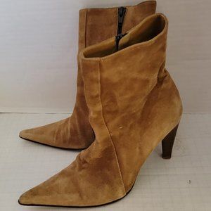 David Aaron Suede Leather Zipper High Heel Pointy Chestnut Brown Womens Boots 37